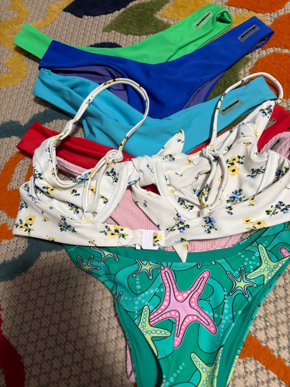 Blackbough Bikini bottoms Floral & Starfish Prints - White, Teal, Blue & Green